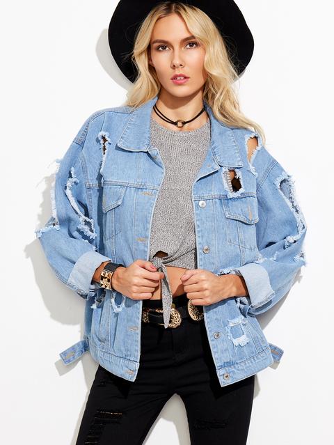 Blue Ripped Denim Jacket