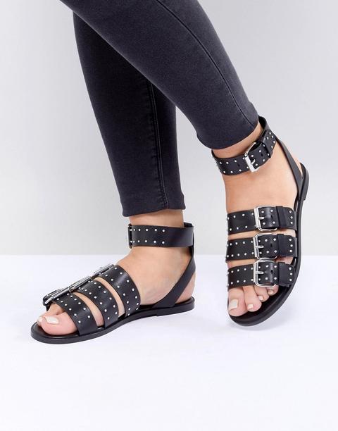 Asos Design - Fonzy - Sandali Gladiatore In Pelle Con Borchie - Nero