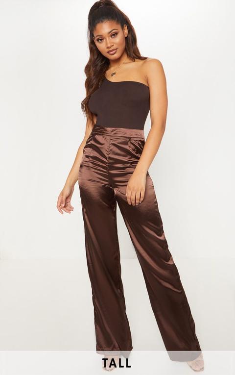 Tall Chocolate Brown Wide Leg Satin Trousers