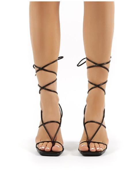 Hysteria Black Pu Strappy Lace Up Perspex Stiletto High Heels