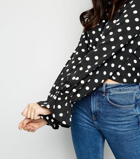 Tokyo Doll Black Polka Dot Twist Front Top New Look