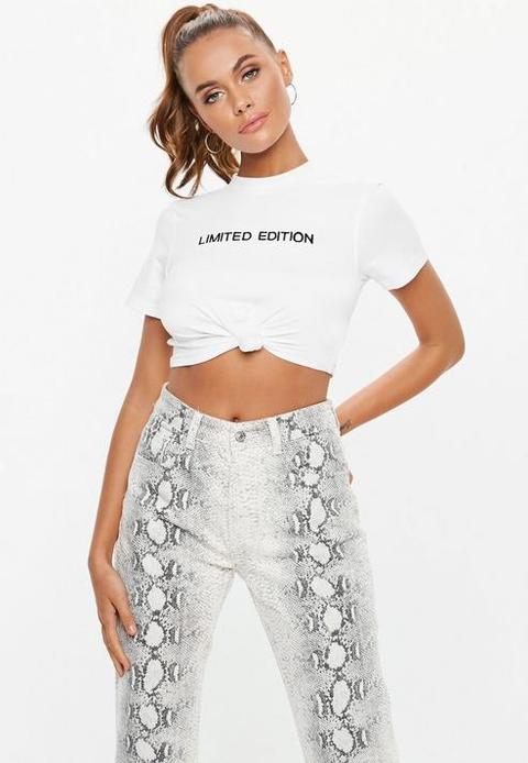 Petite White Twist Front Limited Edition Embroidered Top, White