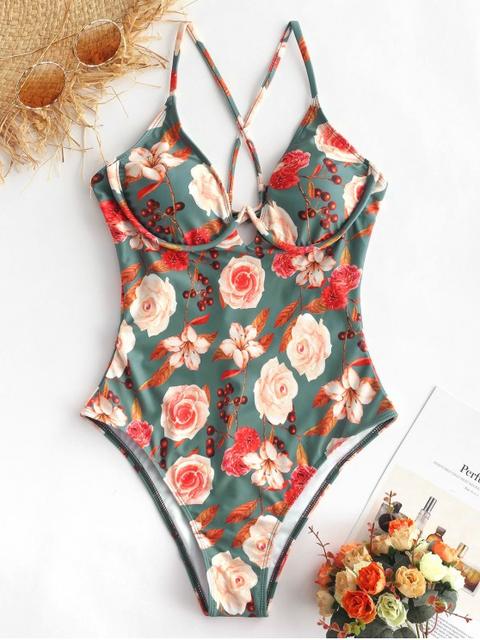 Bañador De Pierna Alta Con Cruz Floral De Criss Multi-a