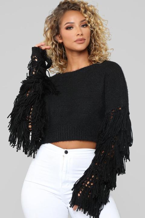 Let's Take A Ride Cropped Sweater - Black