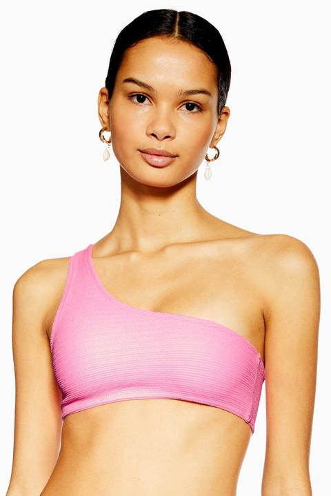 Womens Pink One Shoulder Bikini Crop Top - Pink, Pink