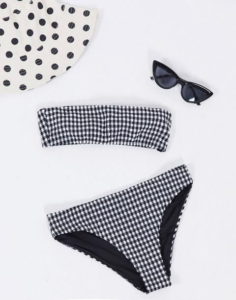 Top De Bikini Con Escote Cuadrado En Vichy Negro Y Blanco De & Other Stories