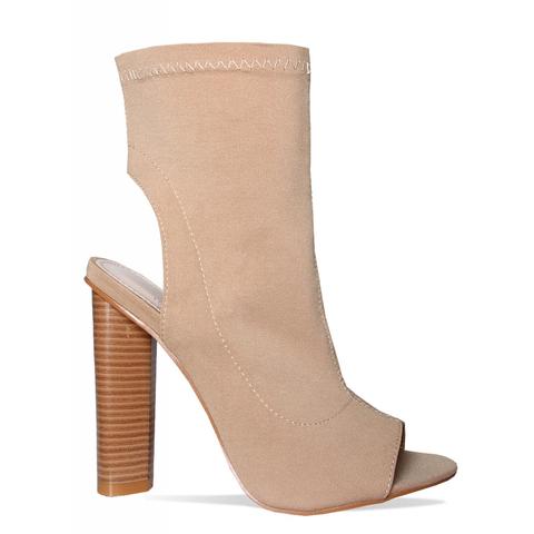 Aliah Nude Stretch Lycra Peep Toe Ankle Boots