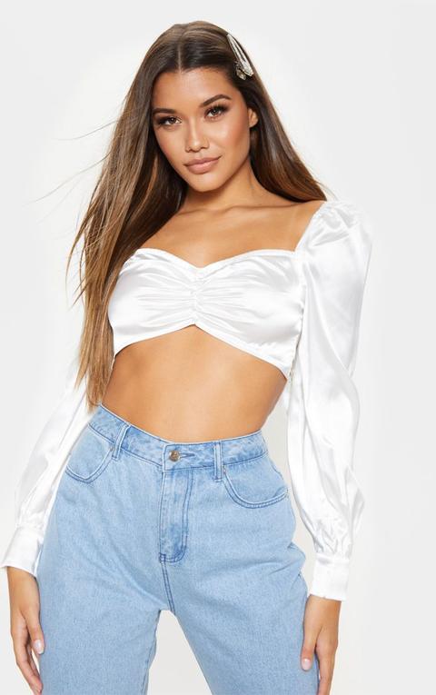 white satin crop top