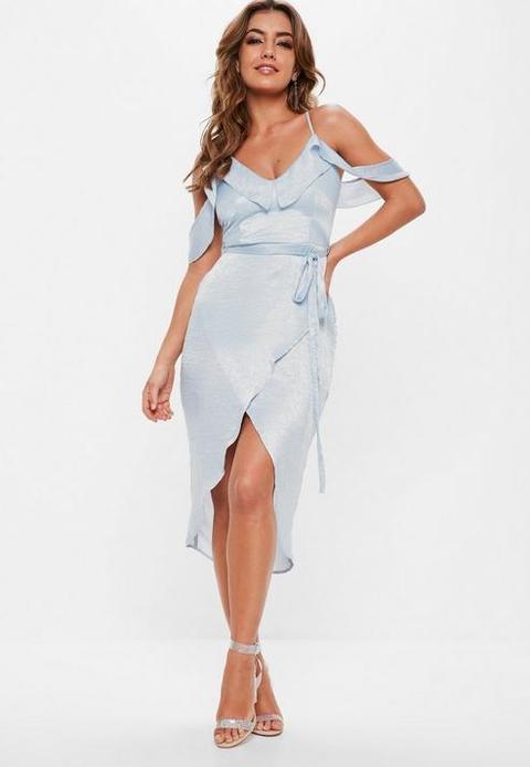 Blue Satin Frill Midi Dress, Grey