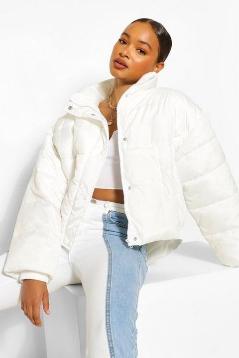 Womens Funnel Neck Oversized Puffer - White - 12, White