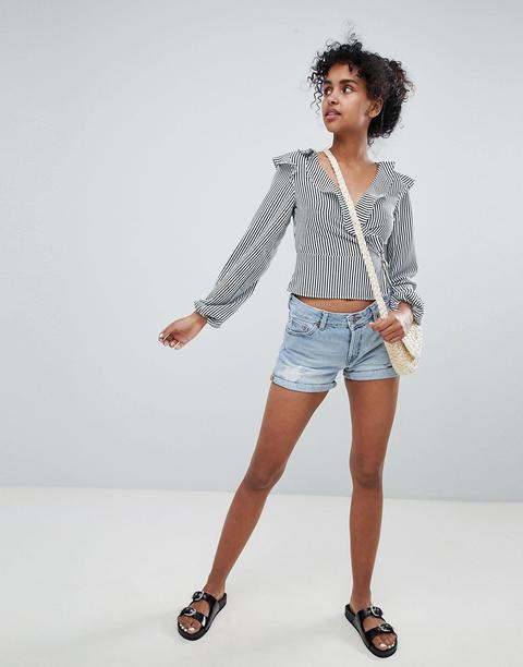 Monki - Jeansshorts Im Used-look In Hellblau - Blau