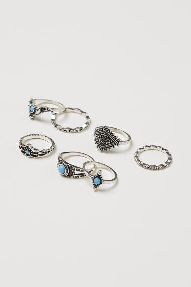 H & M - Pack De 7 Anillos - Turquesa