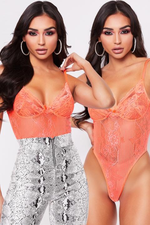 coral lace bodysuit