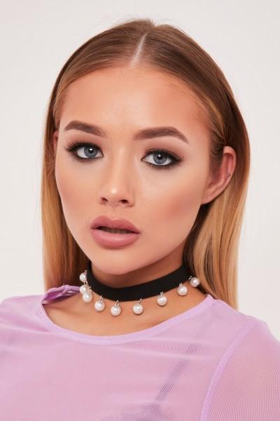 Piper Black Suede Pearl Detail Choker