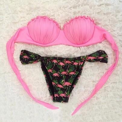 Traje De Baño Floral Cinta Para El Pelo Colmena De La Impresión Plisado Atractivo Rosa