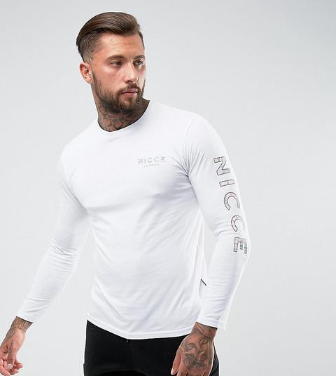 Nicce Long Sleeve T-shirt With Camo Sleeve Logo Exclusive To Asos - White