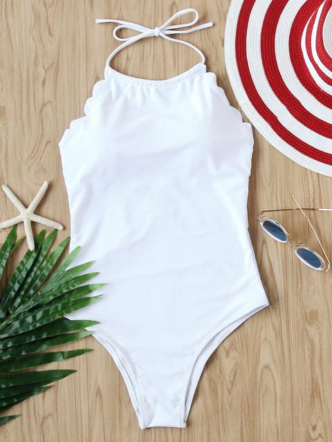 Scalloped Trim Halter Swimsuit