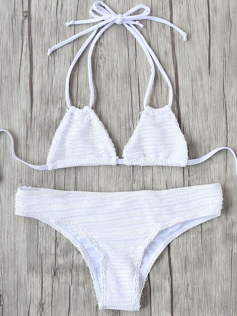 Sets De Bikini Halter Espalda Con Cordones - Blanco