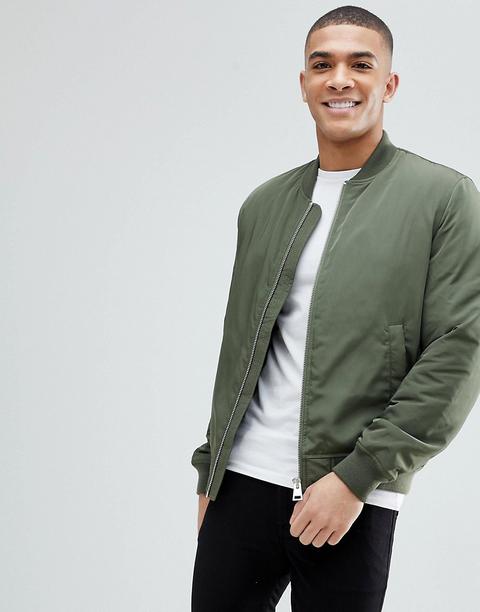 Asos Padded Bomber Jacket In Khaki - Khaki