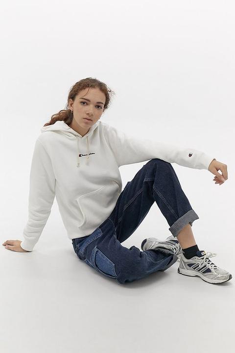 Champion Uo Exclusive Embroidered Script Hoodie - White Xs At Urban Outfitters