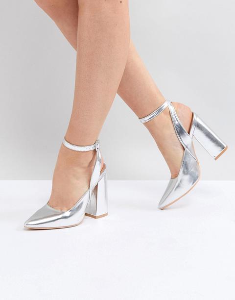 Lost Ink - Scarpe Argento Annodate Alla Caviglia Con Tacco Largo - Argento