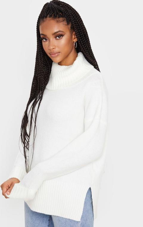 Cream Roll Neck Fluffy Jumper