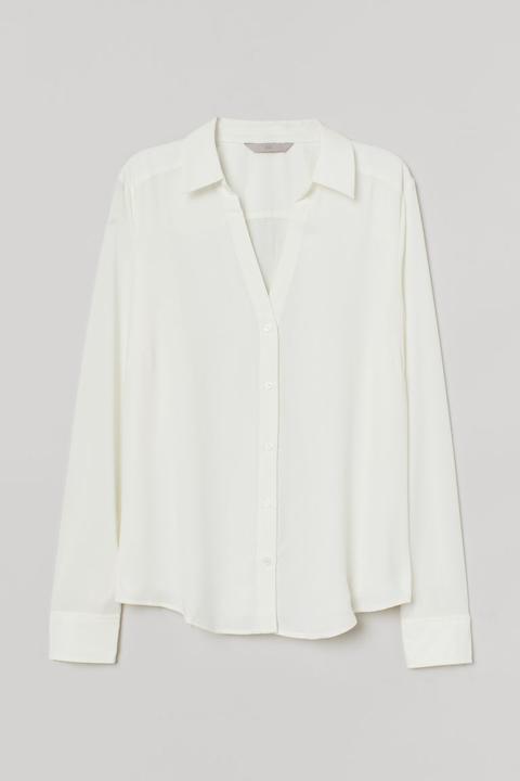 Blusa Con Escote De Pico - Blanco