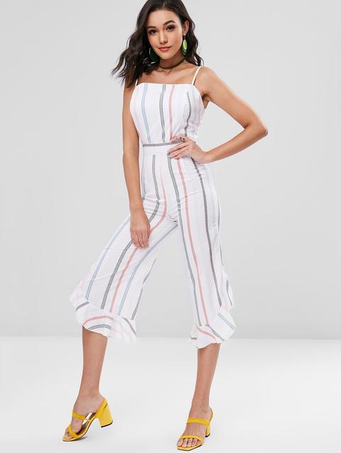 Tuta Cami Larga A Righe Con Volant White