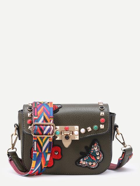Studded E Farfalla Ricamo Borsa A Tracolla