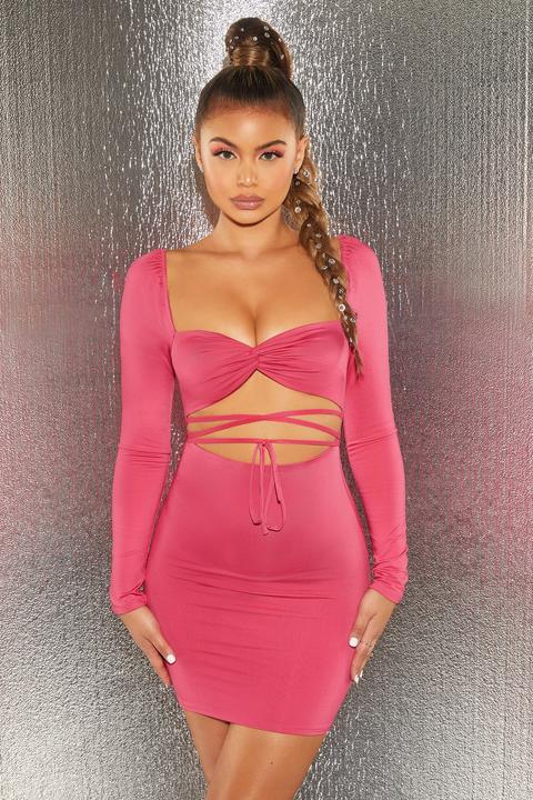 Cut Out Long Sleeve Bodycon Mini Dress 