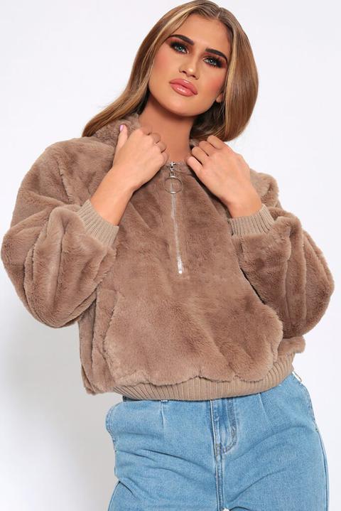 brown faux fur hoodie