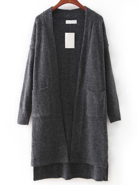 Grey Pocket High Low Cardigan