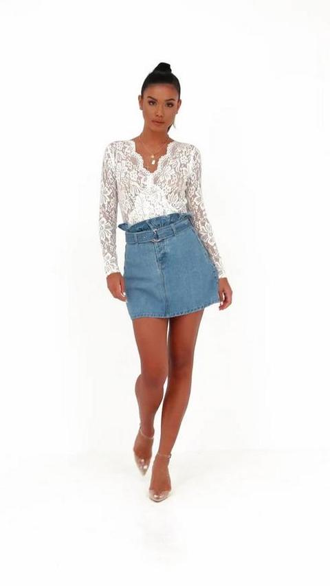 belted denim mini skirt