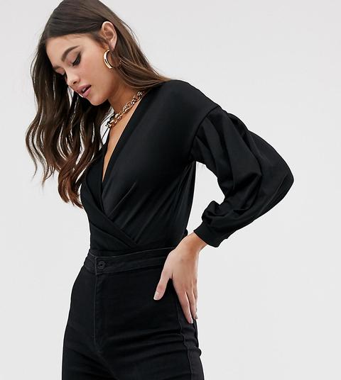 Boohoo - Body Basic Nero Con Incrocio Sul Davanti - Nero