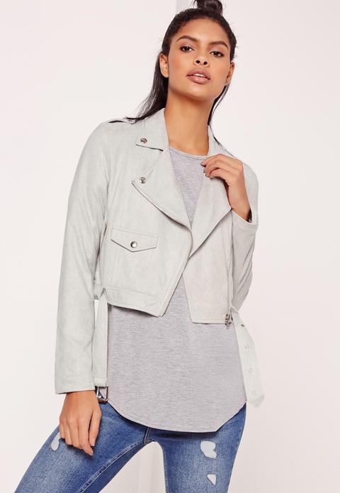 Faux Suede Biker Jacket Grey