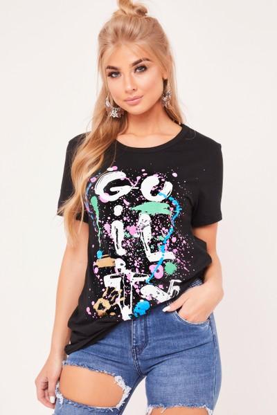 Emily Black Paint Splatter Guilty T-shirt