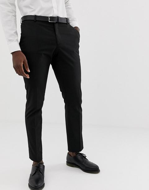 Pantalones De Traje De Corte Slim Elástico En Negro De Selected Homme