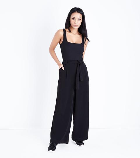 Black Ribbed Square Neck Bodysuit New Look