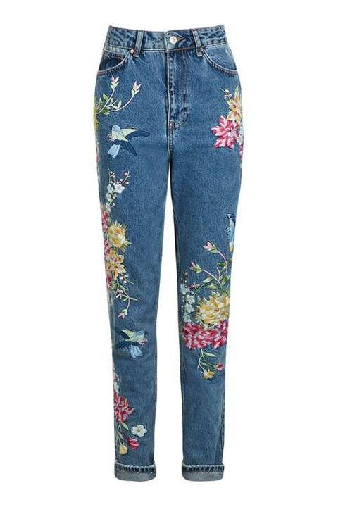 Petite Garden Embroidered Mom Jean