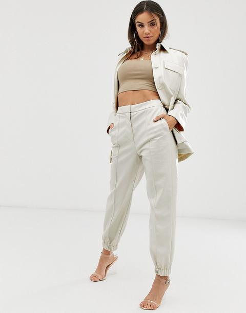 Asos Design Vinyl Track Suit Pant-white
