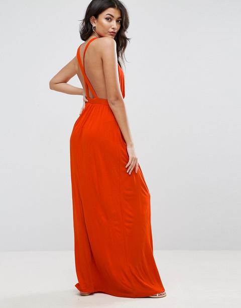 Asos Design - Vestito Da Spiaggia Lungo In Jersey Con Incrocio Sul Retro - Rosso