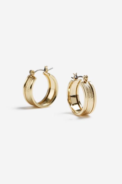 Womens **engraved Mini Hoop Earrings - Gold, Gold