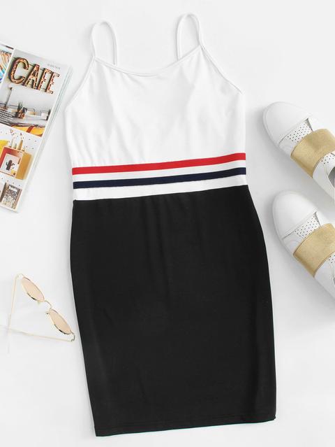 Striped Tape Color Block Cami Dress