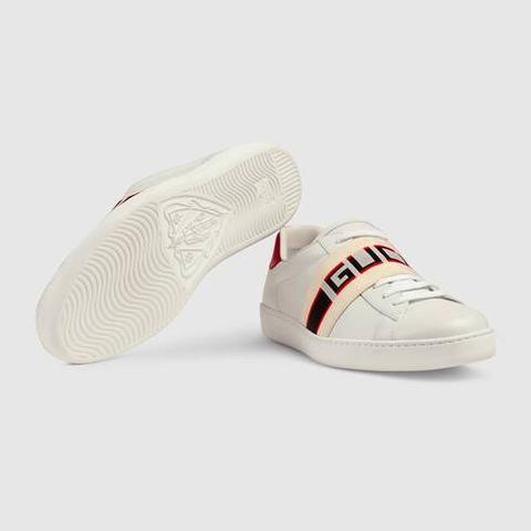 Zapatilla Deportiva De Piel Con Rayas Gucci