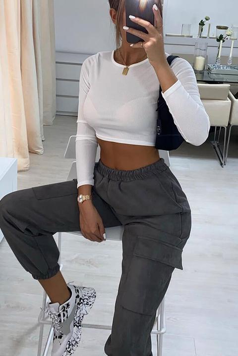 Grey Suede Cargo Joggers from I Saw It 