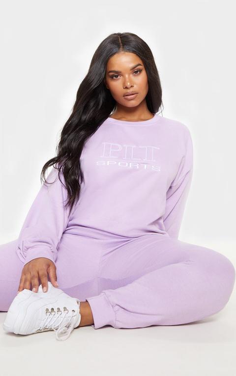 Prettylittlething Plus Lilac Embroidered Oversized Sweatshirt