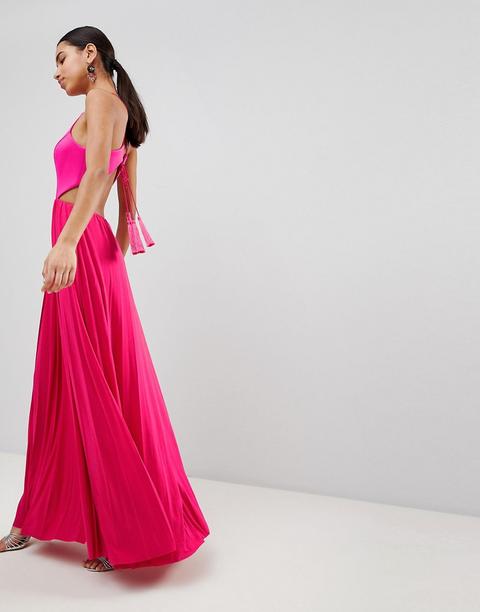 Asos Design - Vestito Lungo A Pieghe Con Top In Tessuto Scuba E Nappe Sul Retro - Rosa