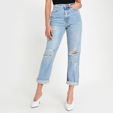 Blue Mom Ripped Jeans