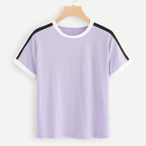 Casuale A Righe Viola T-shirts