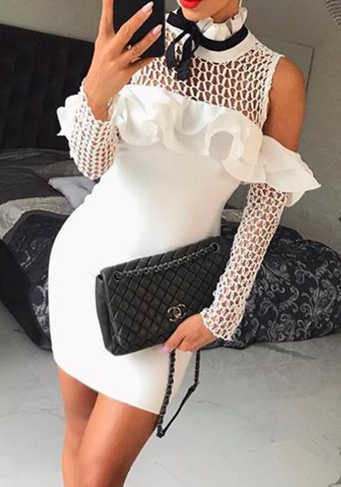 Vestitino Corto Cut-out Farfallino Volant Petalo Collo Bianco